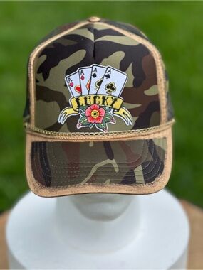 OTTO Camo 'Lucky' Trucker Hat with Card & Flower Patch